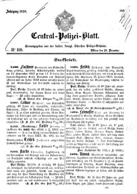 Zentralpolizeiblatt Dienstag 28. Dezember 1858