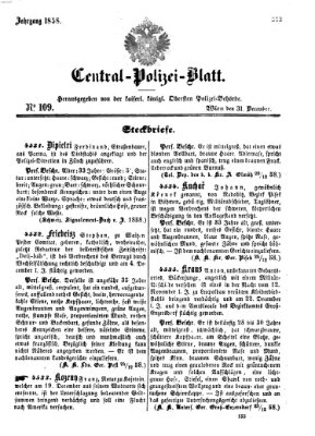 Zentralpolizeiblatt Freitag 31. Dezember 1858