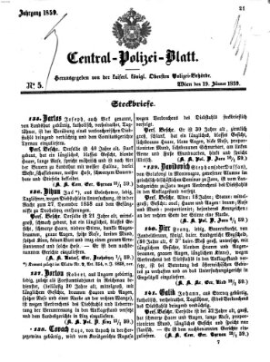 Zentralpolizeiblatt Mittwoch 19. Januar 1859