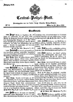 Zentralpolizeiblatt Samstag 22. Januar 1859