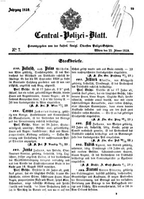 Zentralpolizeiblatt Dienstag 25. Januar 1859