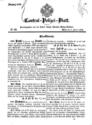 Zentralpolizeiblatt Samstag 5. Februar 1859