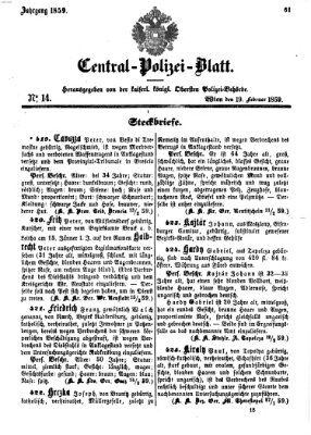 Zentralpolizeiblatt Samstag 19. Februar 1859