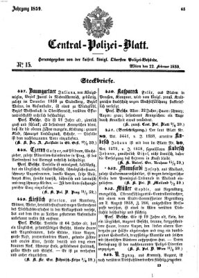 Zentralpolizeiblatt Dienstag 22. Februar 1859