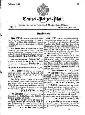 Zentralpolizeiblatt Dienstag 1. März 1859