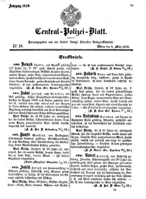 Zentralpolizeiblatt Samstag 5. März 1859