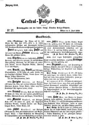 Zentralpolizeiblatt Dienstag 5. April 1859