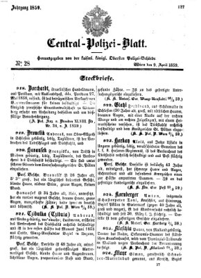 Zentralpolizeiblatt Samstag 9. April 1859