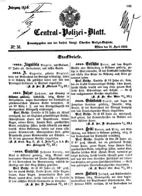 Zentralpolizeiblatt Dienstag 19. April 1859