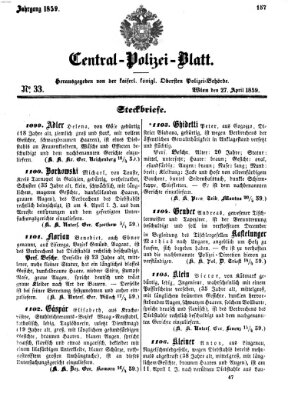 Zentralpolizeiblatt Mittwoch 27. April 1859