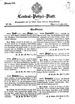 Zentralpolizeiblatt Samstag 14. Mai 1859