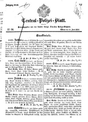 Zentralpolizeiblatt Samstag 11. Juni 1859