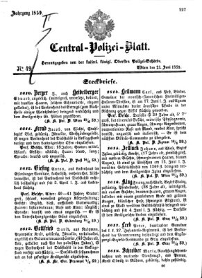 Zentralpolizeiblatt Dienstag 21. Juni 1859