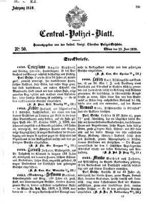 Zentralpolizeiblatt Samstag 25. Juni 1859