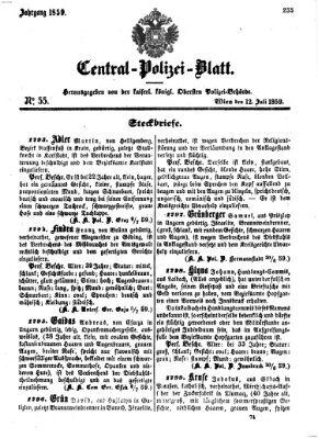 Zentralpolizeiblatt Dienstag 12. Juli 1859