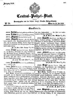 Zentralpolizeiblatt Samstag 23. Juli 1859