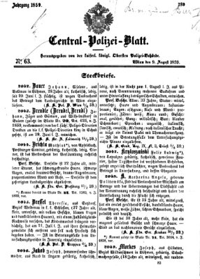 Zentralpolizeiblatt Dienstag 9. August 1859