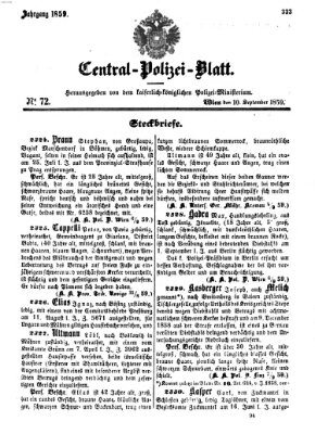 Zentralpolizeiblatt Samstag 10. September 1859