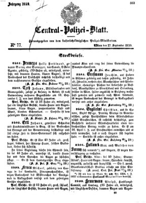 Zentralpolizeiblatt Dienstag 27. September 1859