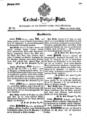 Zentralpolizeiblatt Samstag 1. Oktober 1859