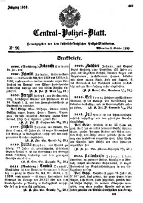 Zentralpolizeiblatt Samstag 8. Oktober 1859