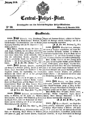 Zentralpolizeiblatt Samstag 12. November 1859