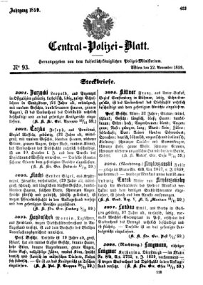 Zentralpolizeiblatt Dienstag 22. November 1859