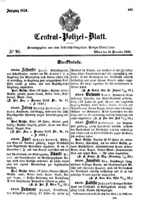 Zentralpolizeiblatt Samstag 10. Dezember 1859