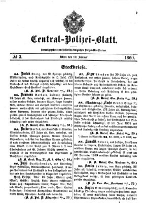 Zentralpolizeiblatt Dienstag 10. Januar 1860