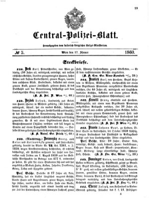 Zentralpolizeiblatt Dienstag 17. Januar 1860