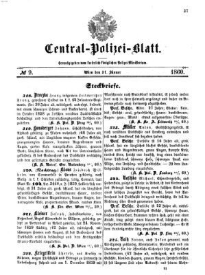 Zentralpolizeiblatt Dienstag 31. Januar 1860