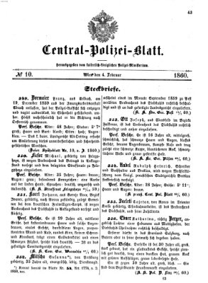 Zentralpolizeiblatt Samstag 4. Februar 1860