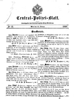 Zentralpolizeiblatt Dienstag 14. Februar 1860