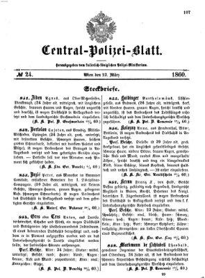 Zentralpolizeiblatt Freitag 23. März 1860