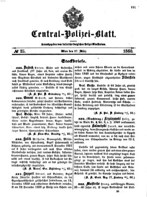 Zentralpolizeiblatt Dienstag 27. März 1860