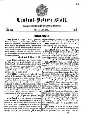 Zentralpolizeiblatt Freitag 30. März 1860