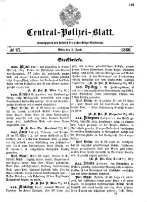 Zentralpolizeiblatt Dienstag 3. April 1860