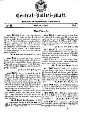 Zentralpolizeiblatt Freitag 6. April 1860