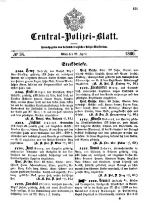 Zentralpolizeiblatt Donnerstag 26. April 1860