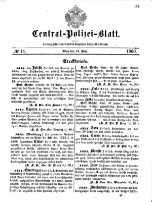 Zentralpolizeiblatt Samstag 19. Mai 1860