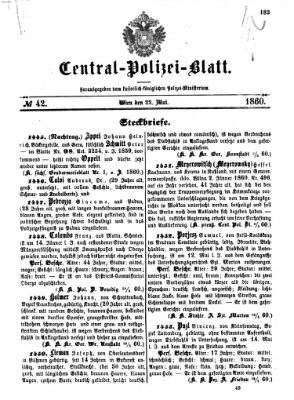 Zentralpolizeiblatt Dienstag 22. Mai 1860