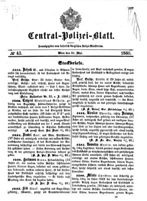 Zentralpolizeiblatt Samstag 26. Mai 1860