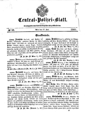 Zentralpolizeiblatt Dienstag 17. Juli 1860