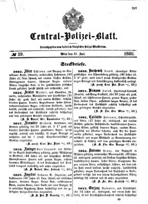 Zentralpolizeiblatt Samstag 21. Juli 1860