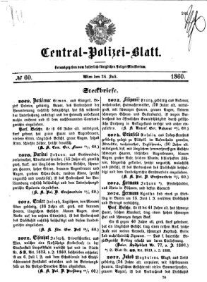 Zentralpolizeiblatt Dienstag 24. Juli 1860