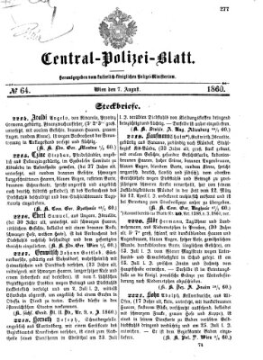 Zentralpolizeiblatt Dienstag 7. August 1860