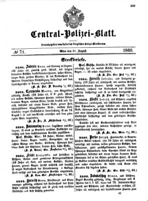 Zentralpolizeiblatt Freitag 31. August 1860