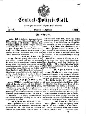 Zentralpolizeiblatt Dienstag 25. September 1860