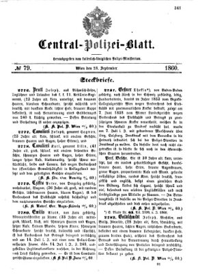 Zentralpolizeiblatt Freitag 28. September 1860