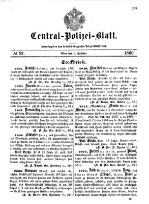 Zentralpolizeiblatt Dienstag 9. Oktober 1860